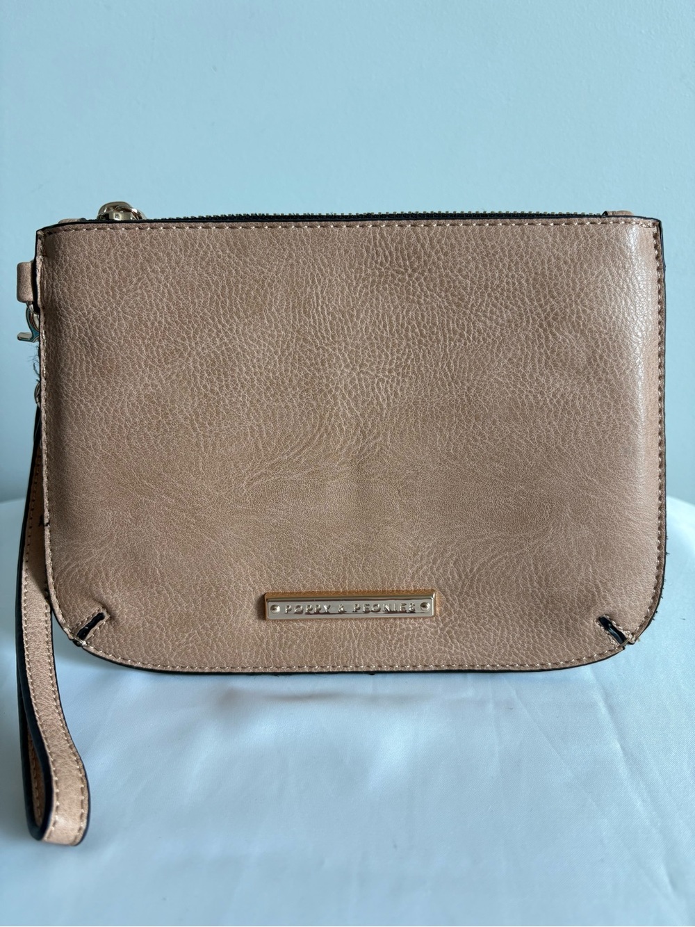 Poppy & Peonies Taupe Vegan Leather Wristlet Clutch